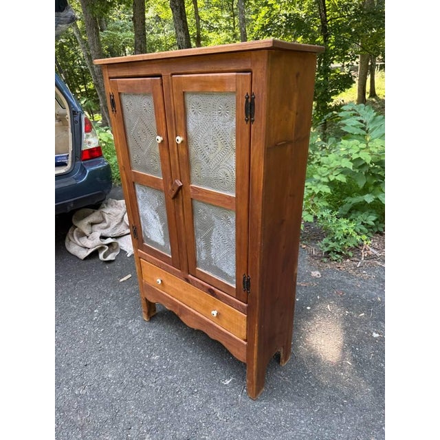 Vintage Early American Primitive Rustic Style Pie Safe Cabinet With Punched Tin Front Panels For Sale - Image 11 of 15