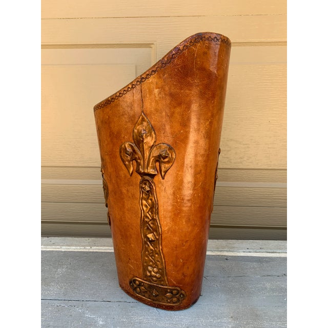 Wood 19th-Century French Leather-Wrapped Grain Bin or Umbrella Stand For Sale - Image 7 of 11