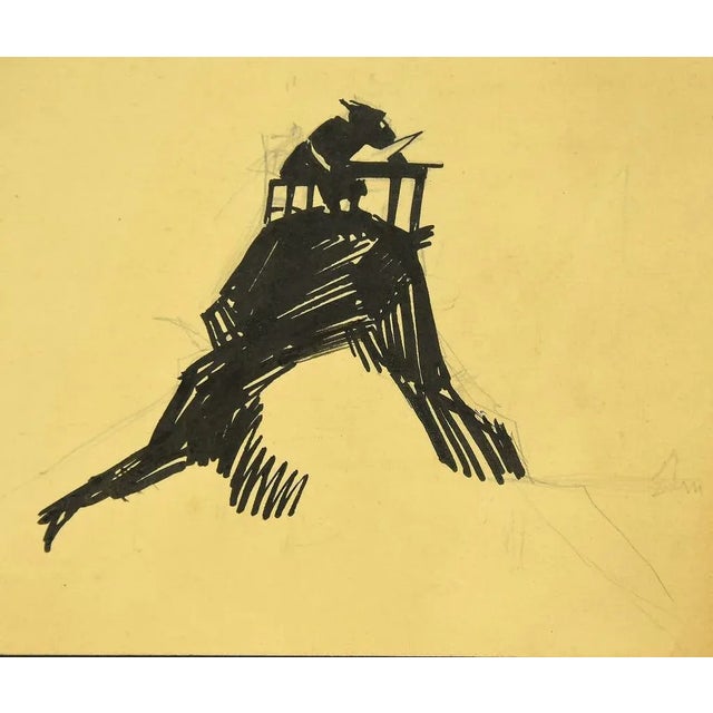 Gabriele Galantara, L'asino Legge L'asino, Original Ink on Cardboard, 1920s For Sale - Image 3 of 3