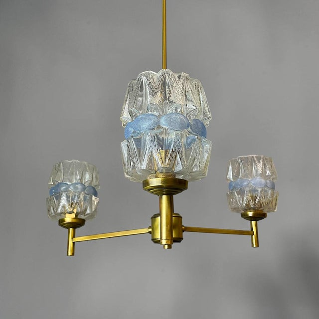 Mid-Century Modern Mid-Century Modern Three-Light Wood and Glass Chandelier, 1960s For Sale - Image 3 of 15