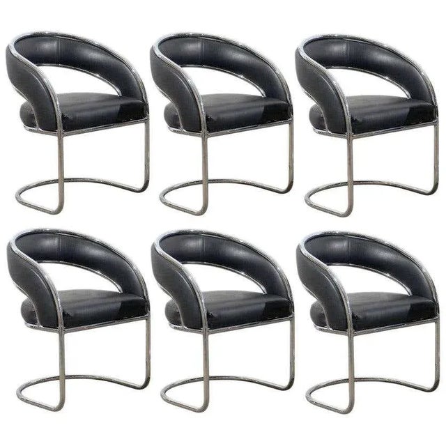 Black and Chrome Cantilever Dining Armchairs - Set of 6 For Sale In Dallas - Image 6 of 6