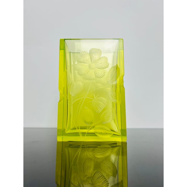 Karlsbad Uranium Glass Vase with Hand-Engraved Floral Décor by Moser, Czechoslovakia, 1920s For Sale - Image 13 of 13