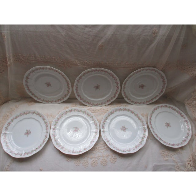 1900 - 1909 Antique Charle Ahrenfeldt Limoges France With Roses Porcelain Dinner Plates- Set of 7 For Sale - Image 5 of 7