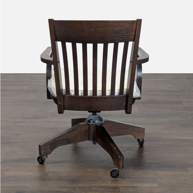 2000 - 2009 Pottery Barn Americana Series Wooden Office Chair With Cushion and Wheels For Sale - Image 5 of 9