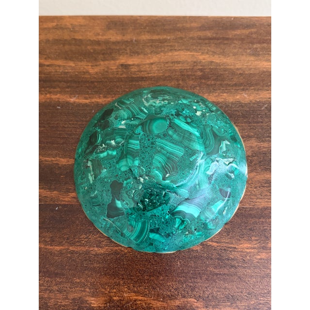 Vintage Malachite Brass Rimmed Bowl For Sale - Image 4 of 4