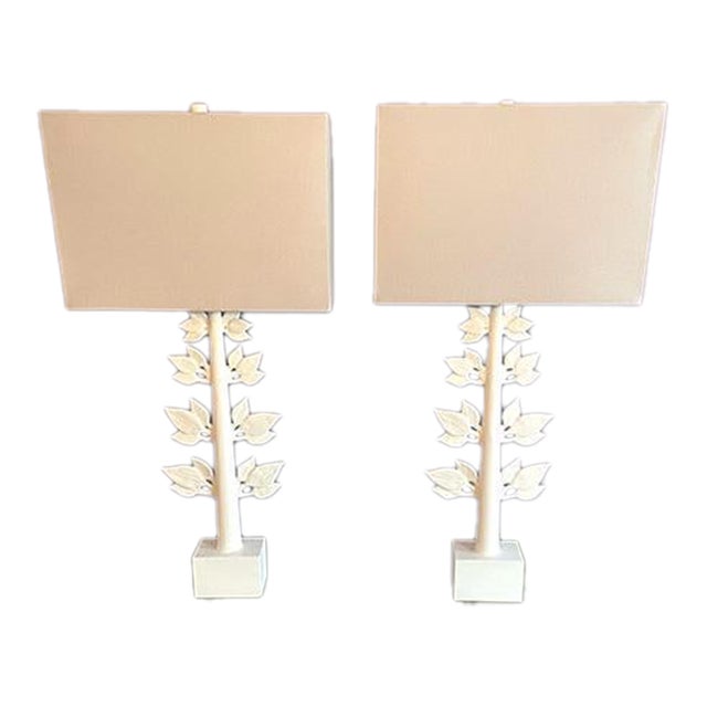 Pair of Metal Leaf Base Table Lamps For Sale
