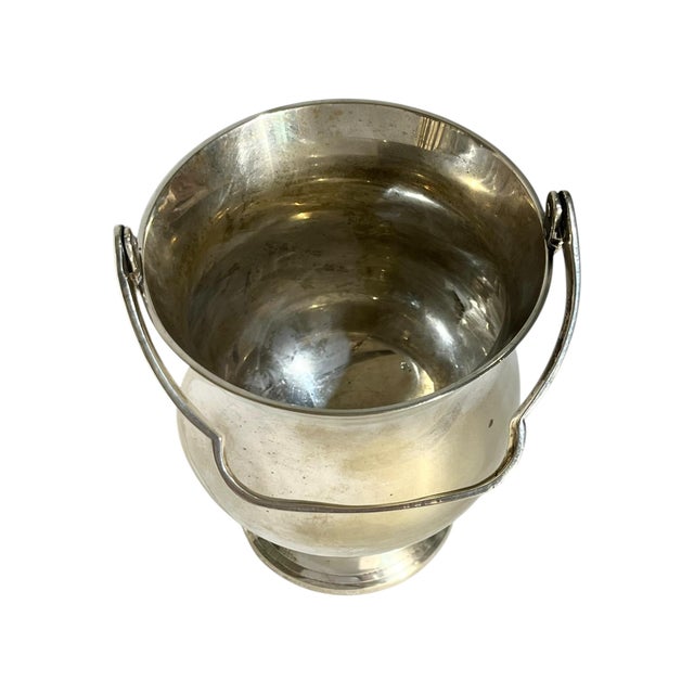 Art Deco Vintage French Art Deco Silver Plate Ice Bucket With Handle & Ice Spoon For Sale - Image 3 of 13