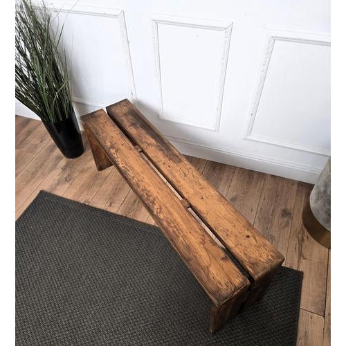1950s Vintage Rustic Minimal Italian Waterfall Wooden Bench, 1950s For Sale - Image 5 of 9