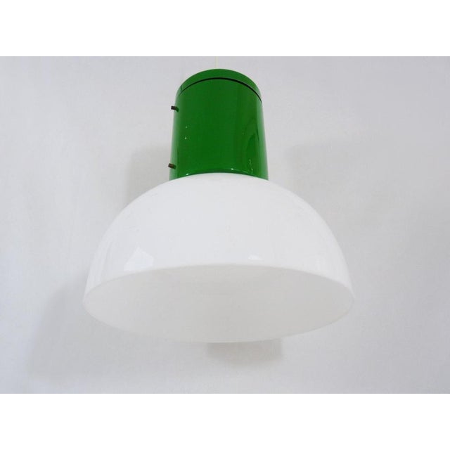 1970s Vintage Industrial Pendant Lamp in Green Metal with White Plastic Lampshade, 1970s For Sale - Image 5 of 11