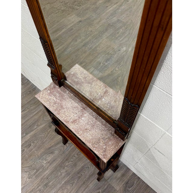 Antique Victorian Eastlake Hall or Entry Pier Mirror With Tennessee Red Marble For Sale - Image 10 of 14