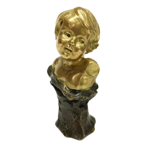 Small French Gilded Bronze Bust by Rene De Saint-Marceaux, 1897
