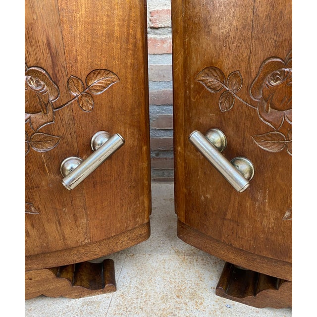 Art Nouveau Style Carved Nightstands or Bedside Tables with Marble Top, 1930, A Pair For Sale - Image 9 of 18