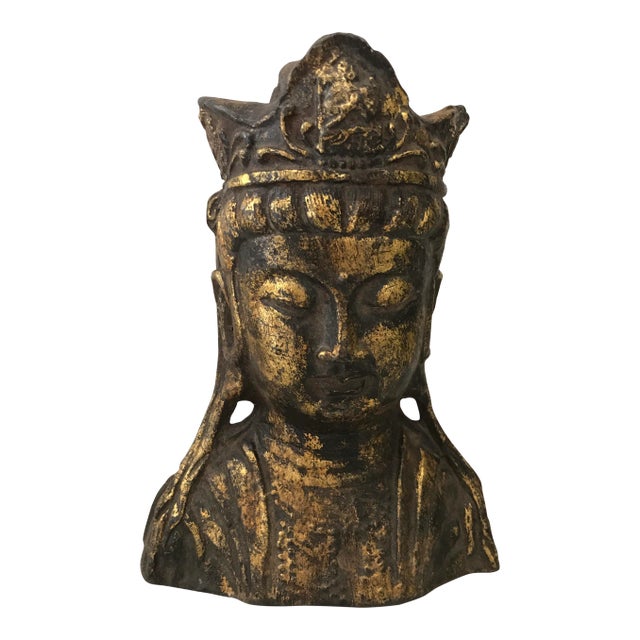 Gold Leaf Metal Buddha Head For Sale