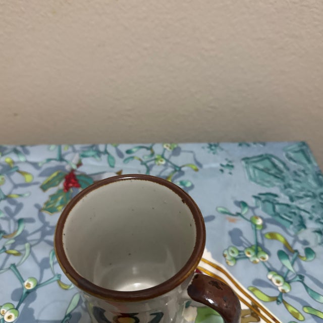 1960s Mid-Century Modern Hand-Painted Ceramic Stoneware Mug With Abstract Floral Motif For Sale In Minneapolis - Image 6 of 9