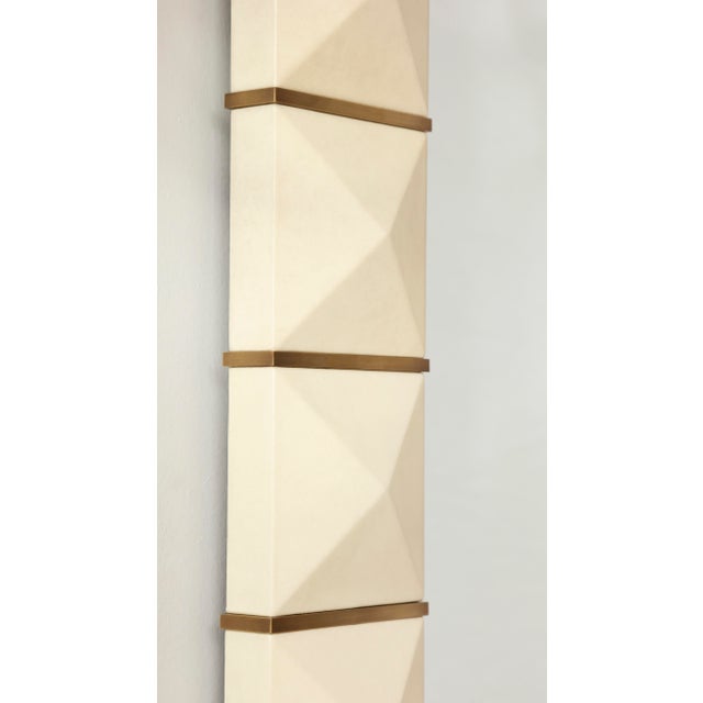 Bespoke Geometric Parchment Mirror With Inlaid Brass For Sale - Image 4 of 6