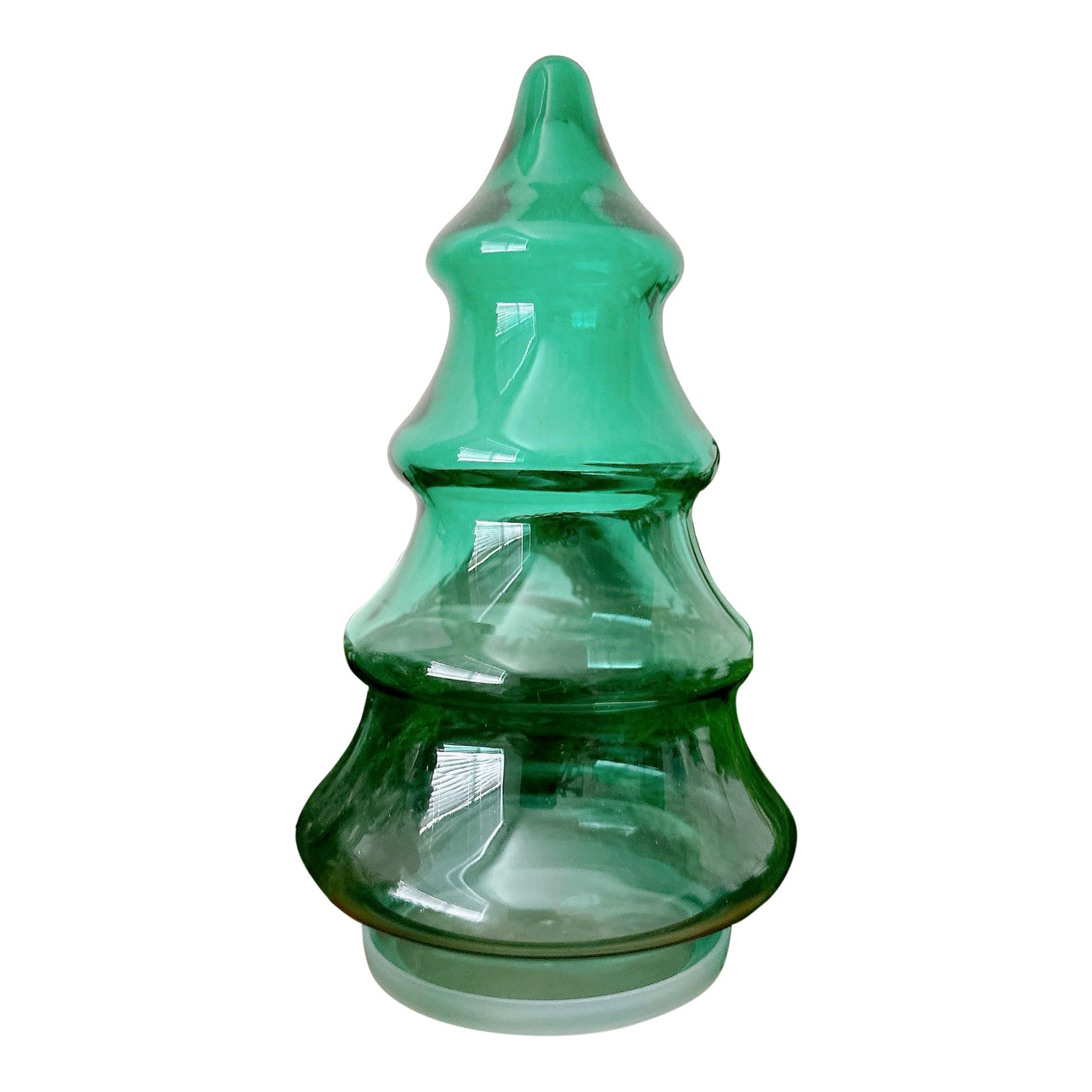 Vintage Glass Christmas Tree Jar Container Green With Lid. Chairish