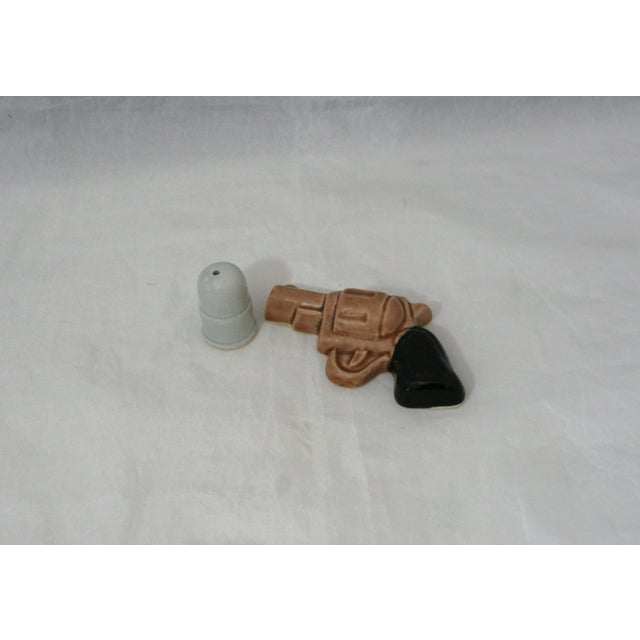 Traditional Mid 19th Century Ceramic Go-With Salt & Pepper Shakers Revolver & Bullet For Sale - Image 3 of 7