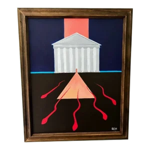 Mid 20th Century Surrealism "Judicial Enlightenment", Original Acrylic Painting by Rem