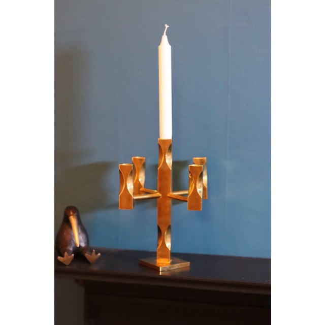 Swedish Brass Five-Arm Candelabra by Lars Åkesson for Vallonmässing For Sale - Image 6 of 11