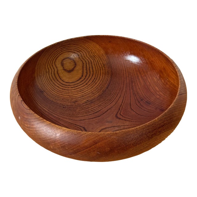Mid-Century Hand-Turned Wooden Bowl Amazing Grain For Sale
