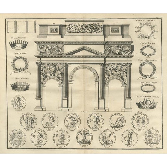 Brown Bernard de Montfaucon, Roman Military Crowns and an Arch of Three Openings, 1722, Engraving For Sale - Image 8 of 8