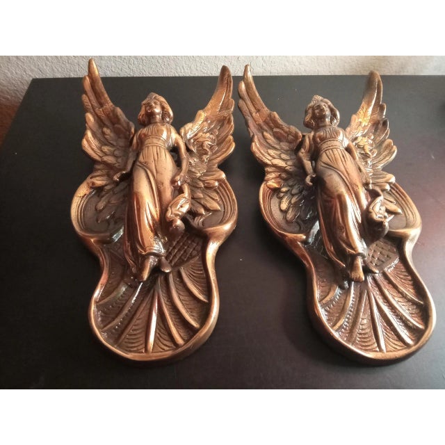 1970s Bronzed Sculpture of Winged Angel Wall Decor- Set of 2 For Sale - Image 4 of 6