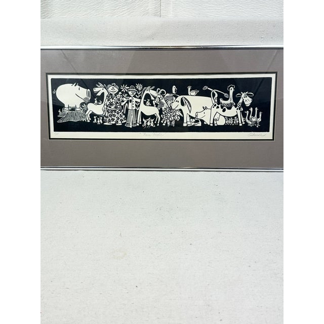 Vintage Framed Nursery Art Woodcut Print “Farm Frolic” For Sale - Image 4 of 12