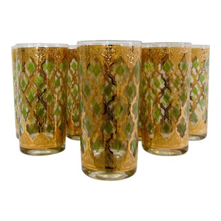 1960s Vintage Culver Highball Glasses With 22-Karat Gold Valencia Design- Set of 8 For Sale