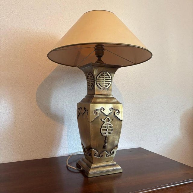 Antique Table Lamp in Brass, Asia For Sale - Image 4 of 14