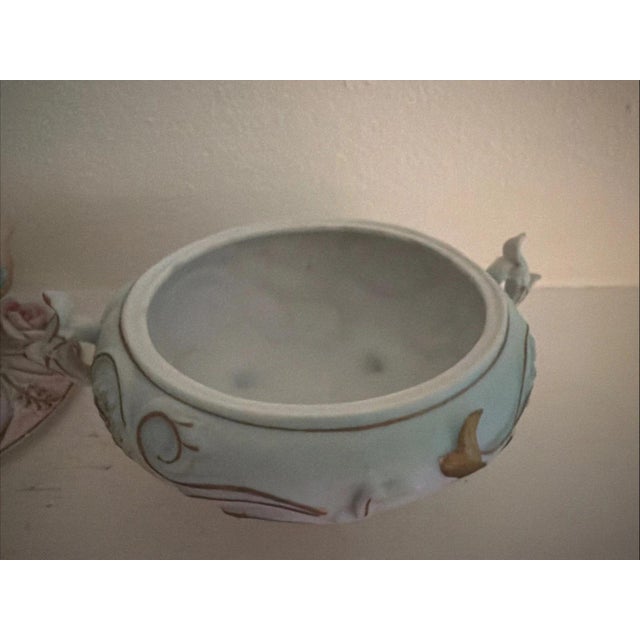 1950s Rare Antique Norleans Bisque Candy Trinket 3 Foot Box Cherub Rose For Sale - Image 5 of 7