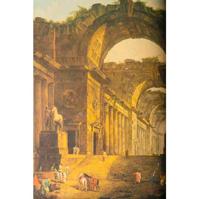 Mid 20th Century Vintage Old World Architectural Ruins Prints After Hubert Robert in Ornate Gilt Frames, Pair For Sale - Image 5 of 18