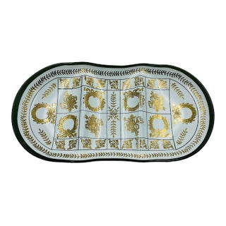 Mid-Century With Neoclassical Motif Signed & Partitioned Smoke-Color Glass Tray For Sale