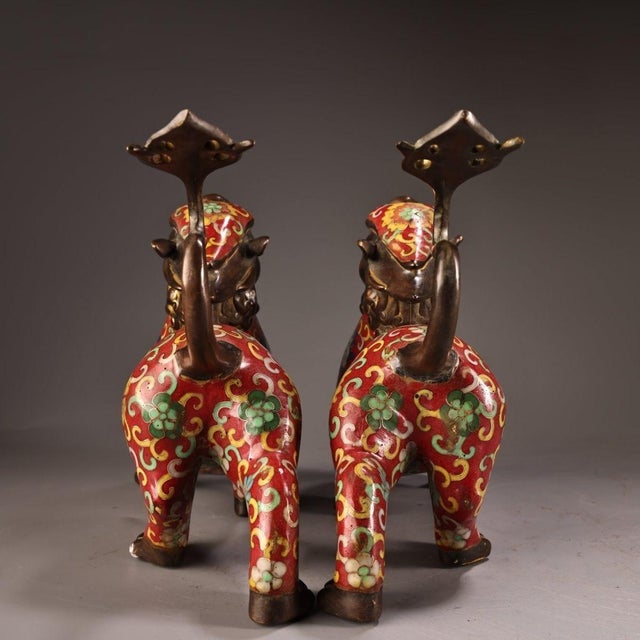 Late 19th Century Pair of Antique Cloisonné Enamel Pixiu Statues, Mythical Beast Figures, 2.6kg Each For Sale - Image 5 of 9