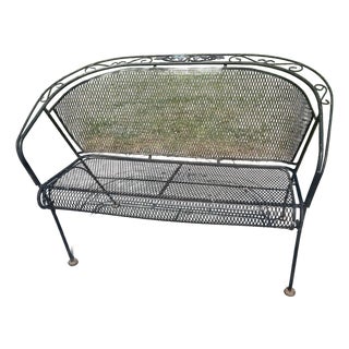 Mid 20th Century Woodard Grapevine Barrel Back Wrought Iron Bench Loveseat Grape Pattern For Sale