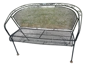 Mid 20th Century Woodard Grapevine Barrel Back Wrought Iron Bench Loveseat Grape Pattern