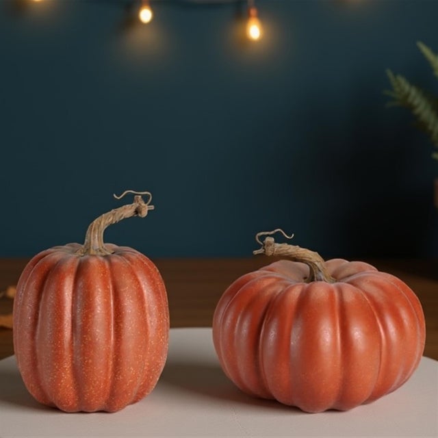 2020s Rustic Ribbed Decorative Pumpkins (Set of 2) For Sale - Image 5 of 5