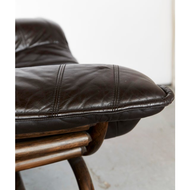Set of Bamboo and Leather Lounge Chair and Ottoman, 1970s For Sale - Image 9 of 18