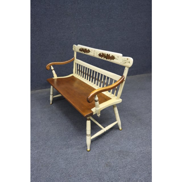 Hitchcock Style Painted Maple Bench With Floral Decoration For Sale - Image 9 of 11