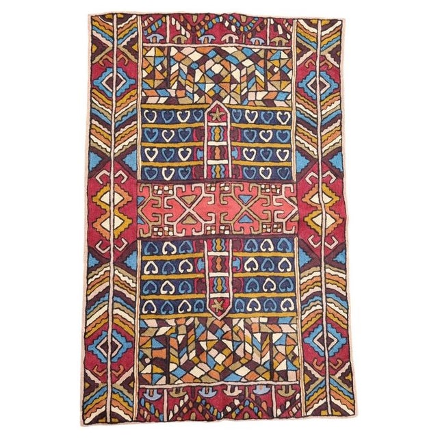 2000 - 2009 Antique Kashmiri Hand-Stitched Wool Chain Stitch Rug For Sale - Image 5 of 5