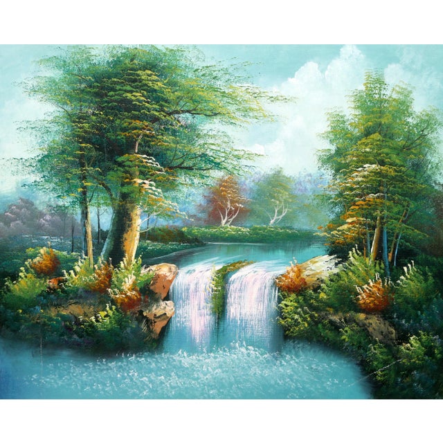 Modern Double Waterfall, Shumu Fu Oil on Canvas (Unsigned) For Sale - Image 3 of 3