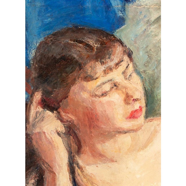 S. Wolfe Danziger (American, XX), Seated Semi-Nude Figure, Oil on Canvas, depicting a young woman at table draped in a...