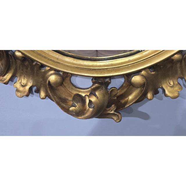 Large Deep Carved Oval Gilt Mirror, 1910 For Sale - Image 9 of 14