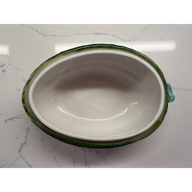 1990s Vintage Italian Majolica Melon Tureen With Lid Hand Painted Ceramic Bowl For Sale - Image 5 of 5