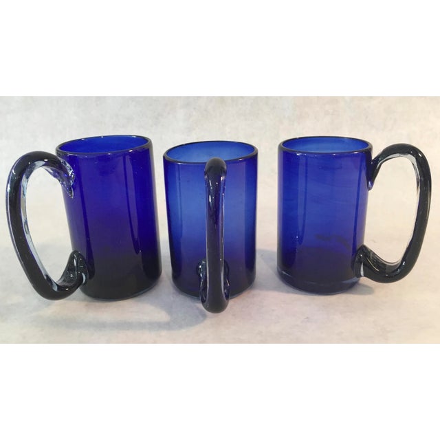 Traditional 1970s Hand Blown Mexican Cobalt Mugs - Set of 3 For Sale - Image 3 of 6
