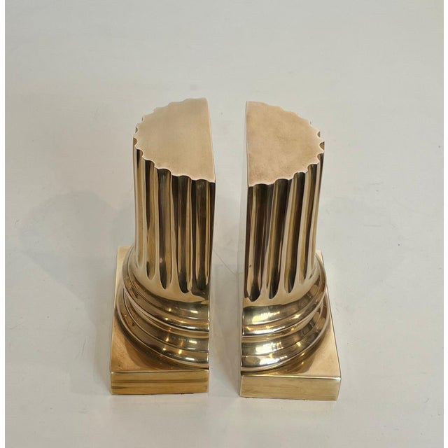 Metal Pair of brass bookends representing columns For Sale - Image 7 of 12