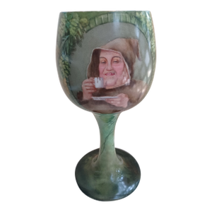 Antique American Belleek Willets Hand Painted Monk Chalice C1900