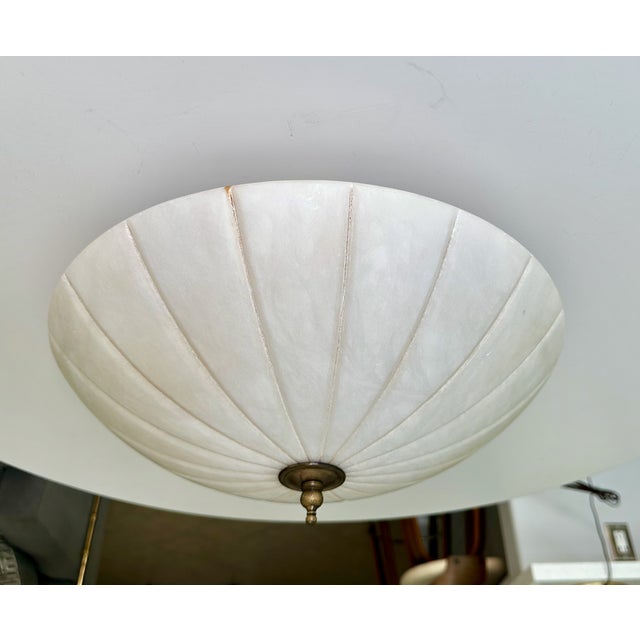 1980s Directoire-Style French Pleated Alabaster Bowl Flush Mount Ceiling Light For Sale - Image 5 of 17