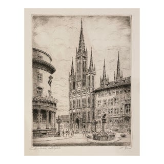 1960s Wiesbaden Germany Palace Square Etching For Sale