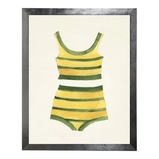 Yellow & Green Striped Bikini Watercolor Print For Sale