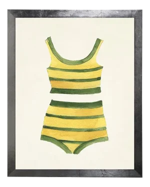 Yellow & Green Striped Bikini Watercolor Print